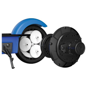 Black Label E100 Scooter hub in blue