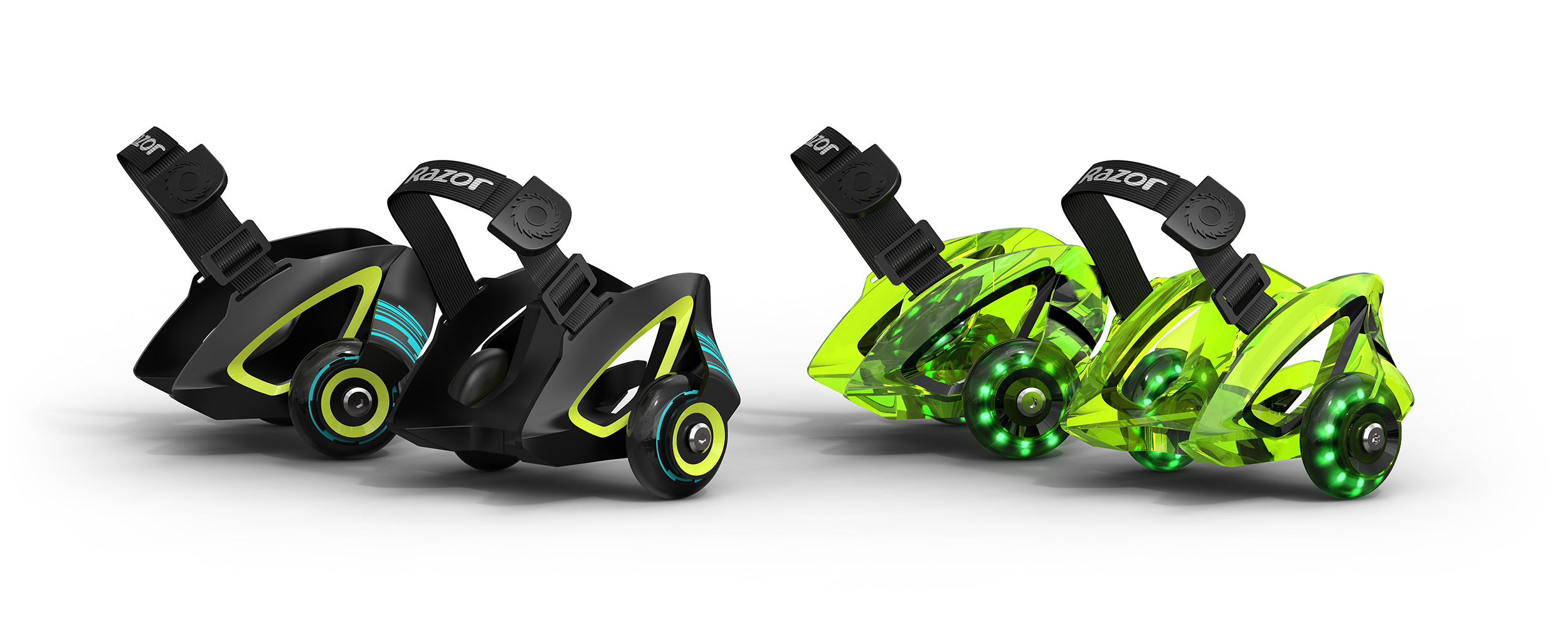 Set of Jetts in black and green lined up next to each other